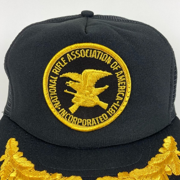 Vintage NRA Black & Gold Embroidered Logo Mesh Trucker Snapback Hat USA 90’s - Picture 6 of 8